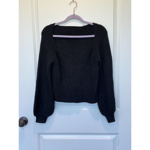 Cider Sweetheart Neckline Balloon Sleeve Sweater Black Size XL - Picture 1 of 6